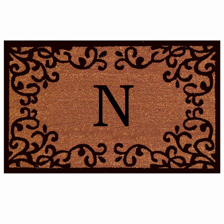 Monogram Door Mat, Natural, Black, 18 in W x 30 in L